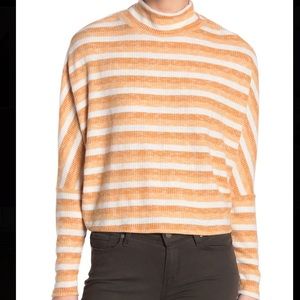 Striped Mock Neck Dolman Sleeve Sweater